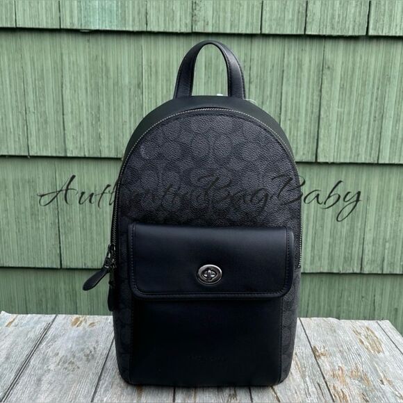 Authentic Coach Turnlock Sling Pack In Signature Canvas Bag - Picture 1 of 8